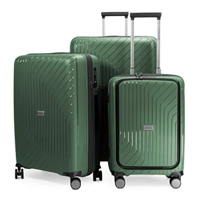 Imagen de Hauptstadtkoffer Carro de Equipaje Mano Ligero, Maleta tamaño Cabina 55 cm, 4 Ruedas giratorias Dobles, TSA, Verde Oscuro, 3er Kofferset (Laptopfach), Juego