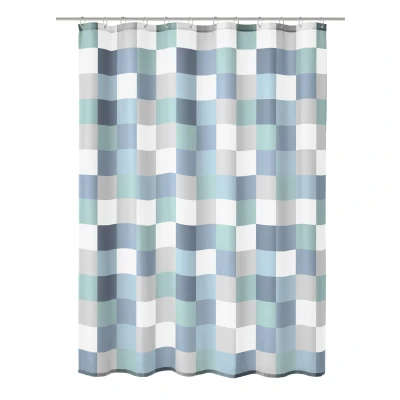 Imagen de Kleine Wolke Cortina BAÑO Textil Check Blue 225270783305, 100% poliéster, Mare, 180 x 200 cm