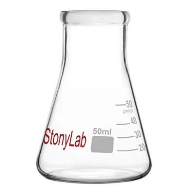Imagen de stonylab 1 Paquete 50ml Matraz Erlenmeyer de Boca Estrecha, Flasks Cristal Pared Gruesa con Borde Alta Resistencia (50ml Ajusta el Tapón Goma 4#)