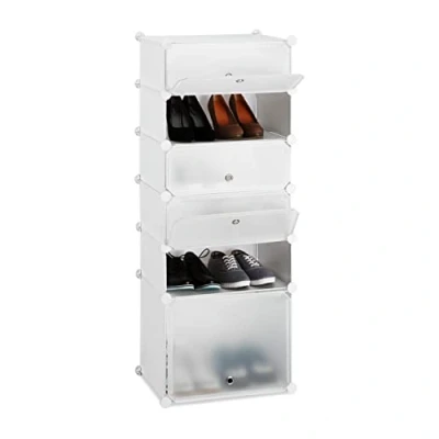Imagen de Relaxdays Zapatero Estrecho Modular con 6 Compartimentos, Plástico, Blanco, 126 x 49 36.5 cm