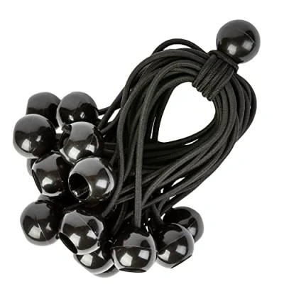 Imagen de PRETEX Tensores Elasticos con Bola Set de 25 x 15cm Gomas Tensoras Universales Bolas Resistentes Lona Piscina, Acampar y Atar Banderas Negro