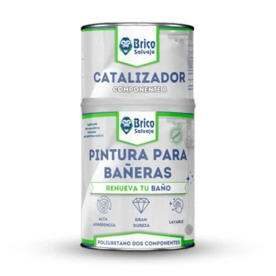 Imagen de BRICOSALVAJE Pintura para Bañeras Acabado SATINADO Dos Componentes 600+150 ML Fácil Aplicación Cerámico Impermeable (Blanco Aniston)
