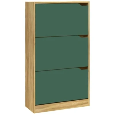 Imagen de BAKAJI Scarpiera 3 Ante Zapatero con Puertas Y estantes, Doble Profundidad, Color, 63 x 24 115 cm, Madera de ingeniería, Verde Roble, Standard
