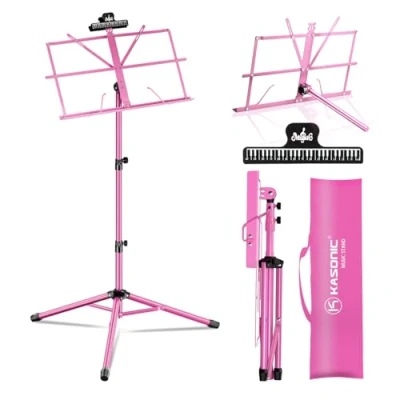 Imagen de K Kasonic Ligero Atril para Partituras, Soporte de Partitura Plegable 2 en 1 con Clip, Partituras Portátil Bolsa, Trípode Necesidades Musicales, Rosa