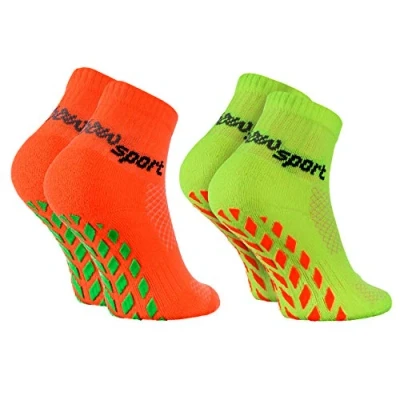 Imagen de Rainbow Socks Niñas Niños Calcetines Antideslizantes de Deporte 2 Pares Naranja Verde Talla 24 29