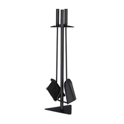 Imagen de Relaxdays Kit, Accesorios de Limpieza Chimenea, Atizador, Cepillo, Recogedor &amp; Soporte, Negro, 60 x 18,5 16,5 cm