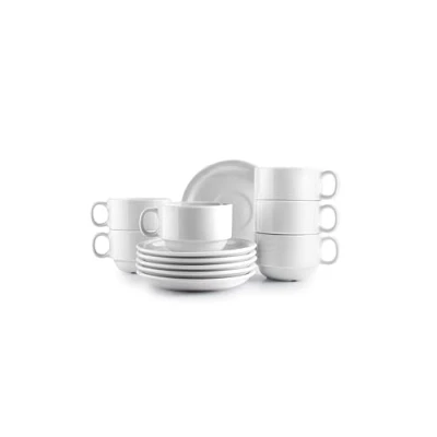 Imagen de IBILI Juego de 6 Tazas 230 ml con Platillos Castilla Blanca, Porcelana