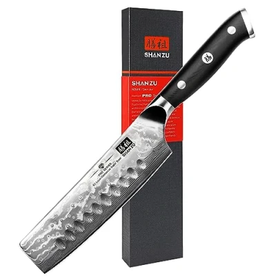 Imagen de SHAN ZU Cuchillo de Cocina Nakiri Damasco, 16.5cm Japones para Verduras, Chef 67 Capas Acero Cocinero Profesional con el Mango G10