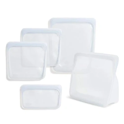 Imagen de Stasher Bolsa de almacenamiento, reutilizable, 100% silicona grado alimenticio, almacenar,respetuosa con el medio ambiente, no tóxica, tamaño grande, azul (aqua), 4 unidades + 1 gratis