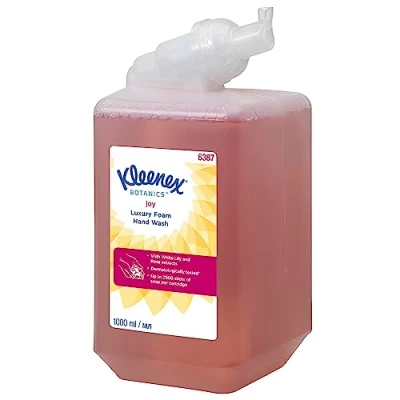 Imagen de Kleenex Botanics Joy 6387 jabón de manos en espuma perfumada 6 recambios rojo 1 litro (6 litros total)