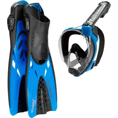 Imagen de CRESSI Baron + Tonga Black/Blue L/XL Combo Set Máscara Integral Aletas Ajustable, Unisex Adult, Negro/Azul