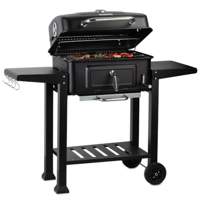 Imagen de BBQ Toro Carro Barbacoa de Carbón con Bandeja Regulable en Altura Tapa y Termómetro Carbón, Ahumador Grande XXL