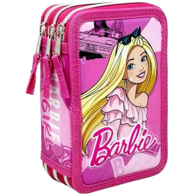 Imagen de Clondo Estuche con 3 Compartimentos 3D para Niñas, Barbie Fan, Triple Relleno, 44 ​​Accesorios de Escuela, Cremalleras, 20cm, Lápices Colores, Rotuladores
