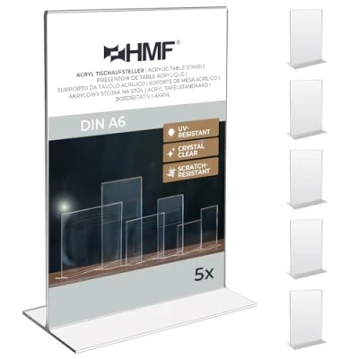 Imagen de HMF 46920 Soporte de Sobremesa recto Acrílico 5 Piezas DIN A6 Vertical Transparente