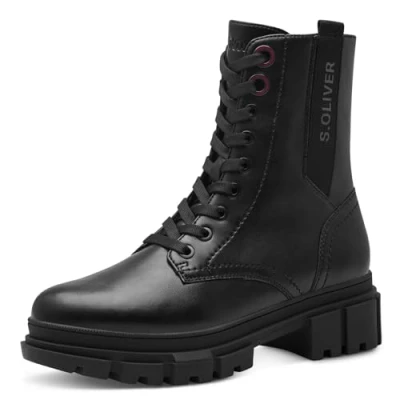 Imagen de s.Oliver Botas Planas de Encaje para Mujer 5 25221 43, Cortas al Tobillo, Negro, 37 EU