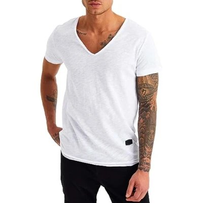 Imagen de Leif Nelson La Camiseta para Hombre con Cuello en V LN 6280 Blanco Large
