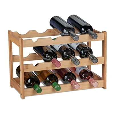Imagen de Relaxdays Botellero, Estante 12 Botellas, Vinoteca Bambú, Mueble Vino, Cocina y Bar, cm, Natural, 30 x 45 23,5 c