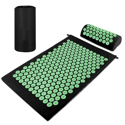 Imagen de Magrimaxio Esterilla Acupresion Kit, Cojín de Acupresión con Almohada y Bolsa Transporte, Mat Masaje para Alivio del Dolor, Relajación Muscular, Meditación, Estimulación (Verde)