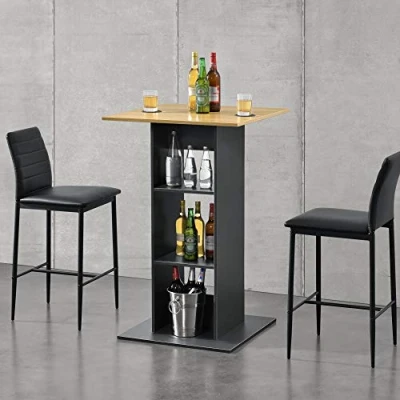 Imagen de [en.casa] Mesa de Bar Bistro Elegante 70 x 110 cm Alta Cocina Barra integrada para Bebidas con 3 Estantes Gris Oscuro y Color Madera