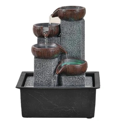 Imagen de Fuente de Interior Cascada 4 Niveles jarro Efecto Piedra Natural luz LED Colorida, decoración Zen y Elegante, Mesa, Idea Regalo excepcional, Altura 21 cm Bkasi Zen&#039;Light