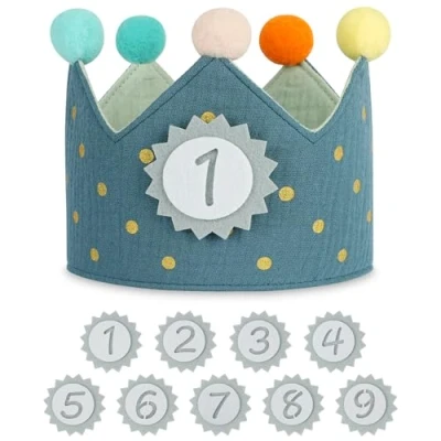 Imagen de URAQT Corona Cumpleaños, de Infantil Cumpleañoscon Números Intercambiables del 0 al 9, Cumpleaños 1 Año con Ajustable Aniversario Años o Meses