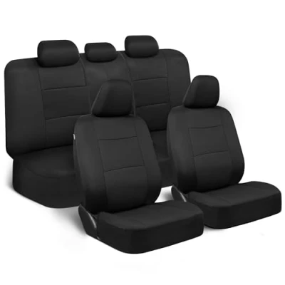 Imagen de BDK PolyPro Fundas de Asiento, Juego Completo, para Asientos Delanteros y Traseros Tipo Banco Dividido, fáciles Instalar Coches, Camiones, Furgonetas SUV, Negro sólido