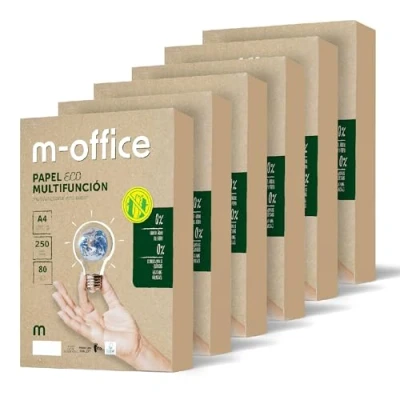 Imagen de Papel Reciclado din A4, Paquete de Folios A4 80gr, para Fotocopiadora e Impresora, 250 100% · m office (6 paquete)