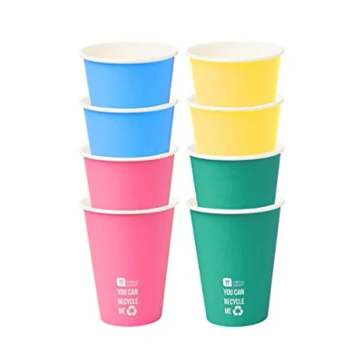 Imagen de Paquete de 8 vasos papel reciclables colores arcoíris Inicio Envases reciclables, desechables y biodegradables Suministros fiesta ecológicos para cumpleaños, barbacoa, jardín, orgullo