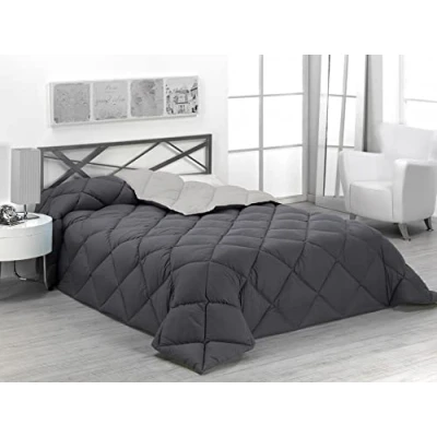 Imagen de SABANALIA Edredón nórdico de 400 g Reversible (Bicolor) Relleno Fibra Hueca Virgen Siliconada Hipoalergénico Válido para Cama 180/200 cm (280x270), Color Gris y Claro