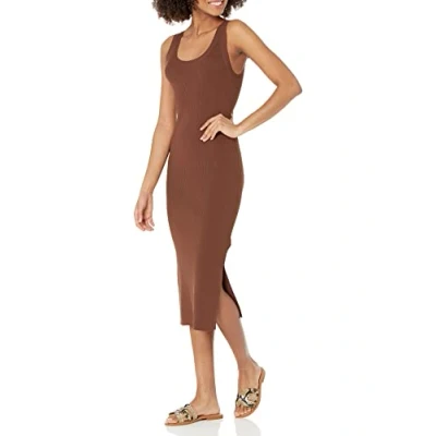 Imagen de The Drop Yasmin Vestido Midi de Tirantes Punto Canalé para Mujer, Chocolate, XXL Grande