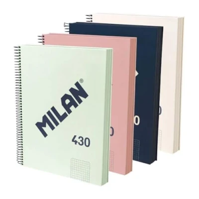 Imagen de MILAN® Pack 4 cuadernos A4 con tapa dura, papel cuadriculado (5 x 5 mm), 120 hojas de 95 gr/m², colección goma 430