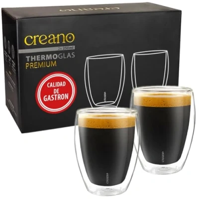 Imagen de Creano Vasos de doble pared 250 ml, juego 2 unidades, calidad gastronómica, 100% aptos para lavavajillas, novedad 2024
