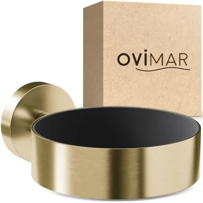 Imagen de ovimar soporte para secador de pelo Godalen acero inoxidable oro montaje en pared taladrar con acolchado el baño