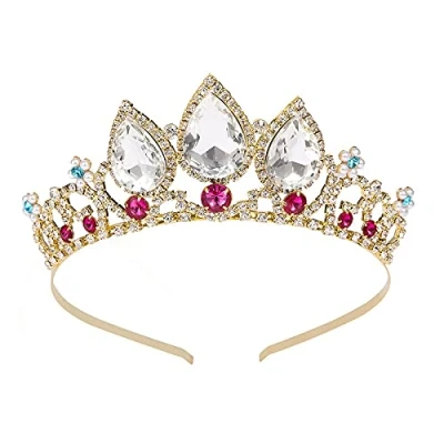 Imagen de Tiara de princesa con diamantes imitación cristal enredados para niñas, corona graduación, Halloween, cumpleaños, fiesta disfraces, M, Metal