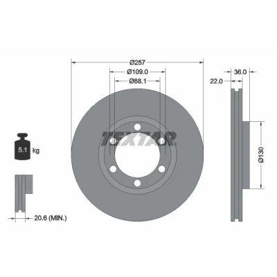 Imagen de TEXTAR 92075800 Disco de freno 257 22 06/06 109 ventilación interna sin perno sujeción rueda, buje rueda OPEL: Frontera A SUV