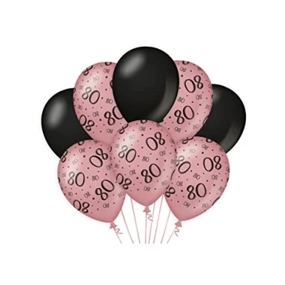 Imagen de Globos de cumpleaños rosa/negro 80, Pack of 8