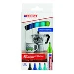 Imagen de edding 3000 marcador permanente 3x azul, 1x verde, negro juego de 5 punta redonda indeleble secado rápido resistente al agua y a los borrones cartón plástico madera metal universal