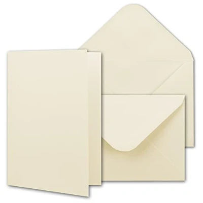 Imagen de NEUSER PAPIER Juego de 100 tarjetas plegables con sobres DIN A6/C6, en blanco natural, 10,5 x 14,8 cm, para hacer y crear