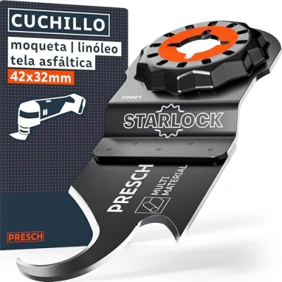 Imagen de Presch Accesorio Multiherramienta Multicorte 32mm Sistema Starlock para cambio sin herramientas Corte preciso en moqueta, PVC y tela asfáltica Forma desplazada mayor control