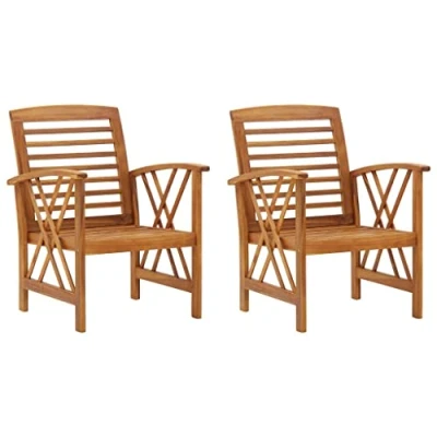 Imagen de vidaXL 2X Madera Maciza de Acacia Sillas Jardín Asiento Mobiliario Muebles Cocina Restaurante Hogar Comedor Exterior con Respaldo