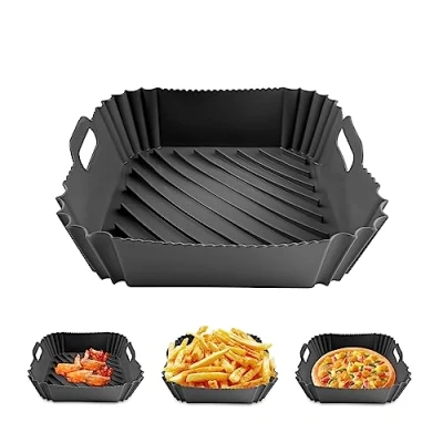 Imagen de Fousenuk Molde Silicona Freidora de Aire, Reutilizable Olla Silicona, Air Fryer Accessories, Antiadherentes Bandeja Airfryer, Cuadrada Cesta para Hornear Pasteles, Microondas, Horno