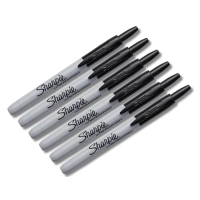 Imagen de Sharpie Marcadores permanentes retráctiles, punta fina, negro, 6 unidades