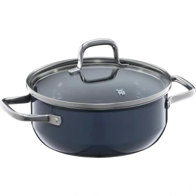 Imagen de WMF Fusiontec Essential Cacerola grande (20 cm, tapa de cristal, 2,4 L, cerámica alta tecnología, resistente a los arañazos, sin revestimiento), color azul oscuro