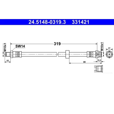 Imagen de ATE 24.5148 0319.3 Latiguillos de Freno 319 M10x1 FORD: Transit Connect Mk1 Furgón, Tourneo