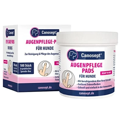 Imagen de Canosept Toallitas Para El Cuidado De Los ojos perros 100 Piezas Limpiador Con Extracto Aloe Vera Calmante Limpieza Y La Zona Ocular Contra Suciedad