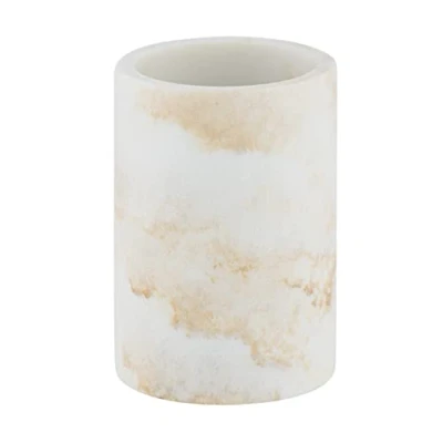 Imagen de WENKO Vaso para cepillos de Dientes «Odos», Soporte Dientes, Hecho poliresina Resistente en Apariencia mármol, Ø 8 x 10 cm, Color Blanco/Dorado