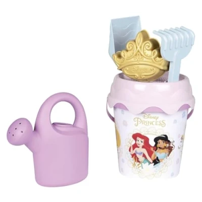 Imagen de Smoby Cubo de Playa Princesas Disney 17cm, con Regadera, Tamiz, Rastrillo, Pala y Molde para Arena, A Partir 18 Meses, Fabricado en Francia (7600862171)