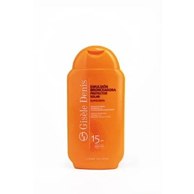 Imagen de GISÈLE DENIS Protector Solar, 200 ml, Protección FPS15, Emulsión Bronceadora, Cuidado de Piel, Crema Hidrata la Resistente al Agua, para Uso Diario, Previene Manchas y Arrugas