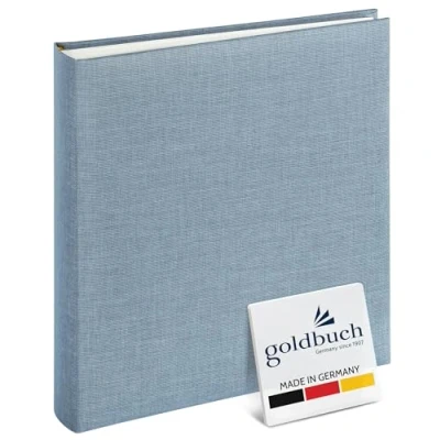 Imagen de goldbuch 24607 Álbum de fotos Summertime Trend 2 con 60 páginas blancas separadores pergamino, álbum recuerdos cubierta lino, para pegar, azul/gris, 25 x 4 cm