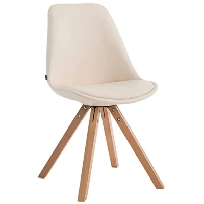Imagen de CLP Silla De Comedor Laval Square Tapizada En Cuero Sintético &amp; con Base Madera I Butaca Salón Respaldo, Color:Crema, Color del Marco:Natura